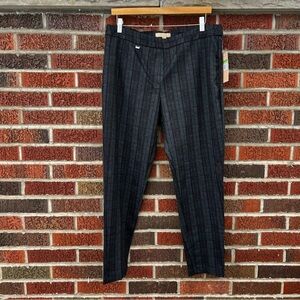 Hope & Harlow Dark Gray and Red Plaid Mid Rise Straight Fit Trousers Pants